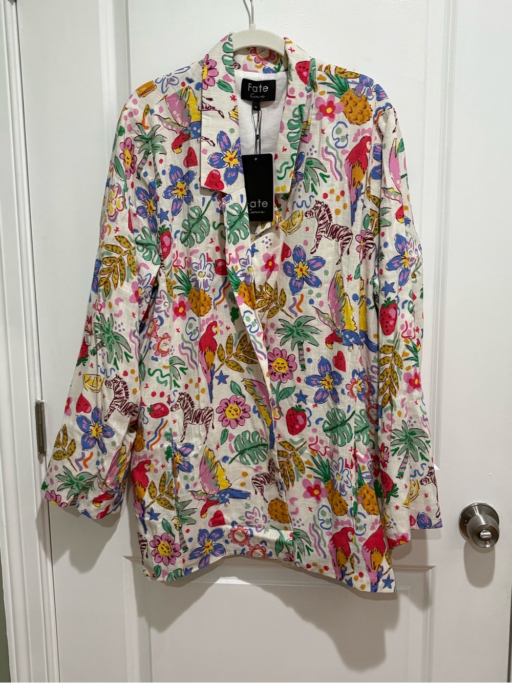 Fate Floral Multi-Color Linen Blend Jacket - White Base - Picture 4 of 9